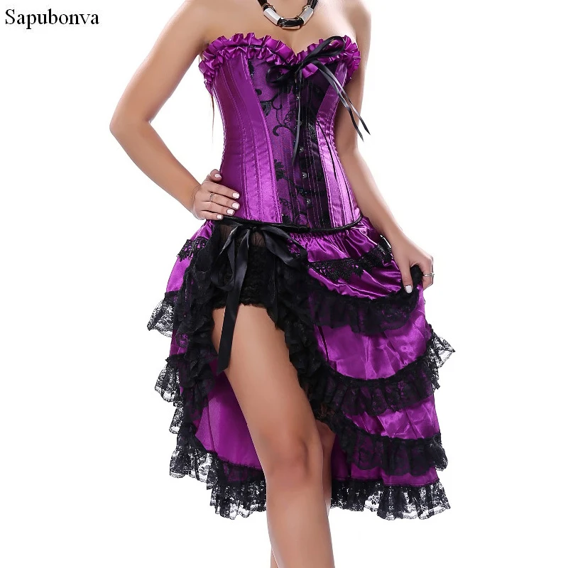 

Sapubonva Corset Dress Sexy Burlesque Gothic Exotic Lingerie Corsets Overbust Bustier Tutu Skirt Party Victorian Purple Korse