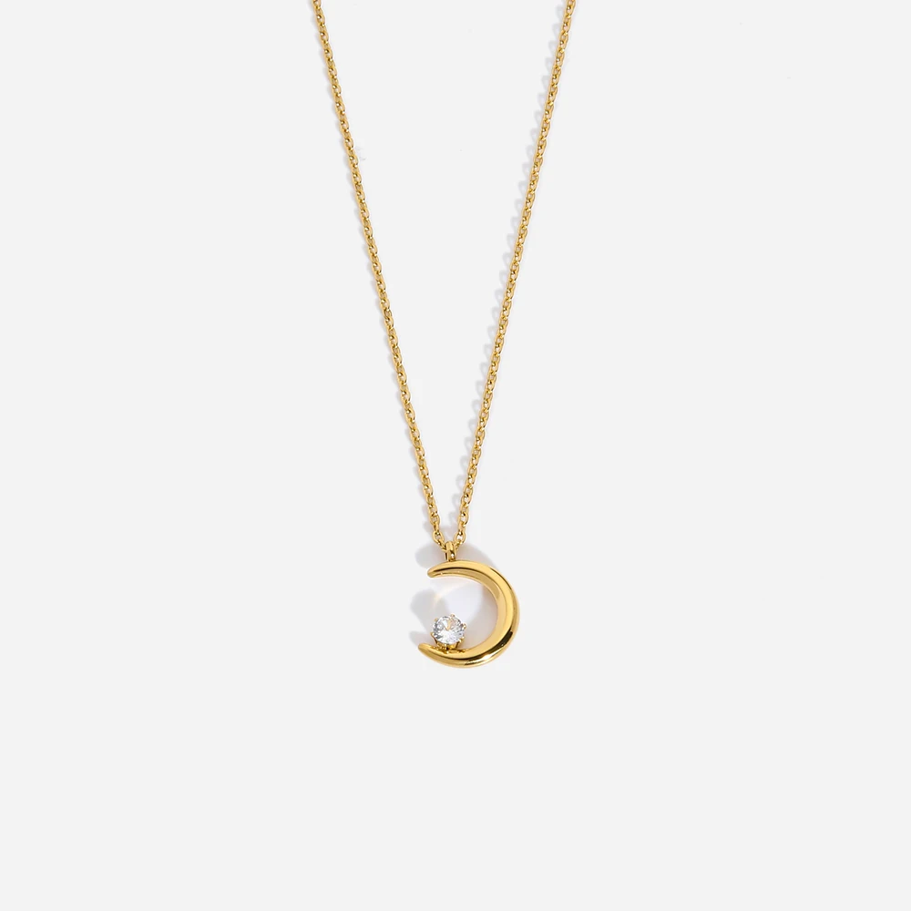2022 Tarnish Free Gold Plated Stainless Steel Cubic Zirconia Moon Crescent Pendant Necklace for Women Collar Necklace Lover Gift
2022 Tarnish Free Gold Plated Stainless Steel Cubic Zirconia Moon Crescent Pendant Necklace for Women Collar Necklace Lover Gift