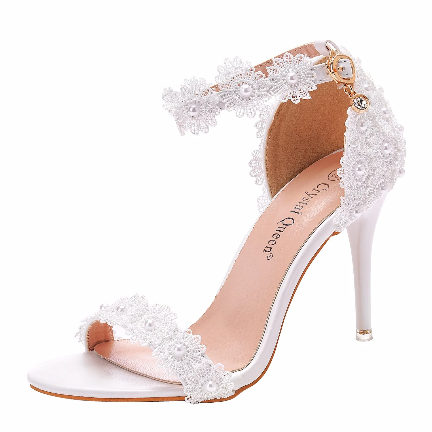 

9cm High Heel Sandals Bridesmaid wedding one word buckle Strap Lace flower Fine heel fish mouth Roman sandals