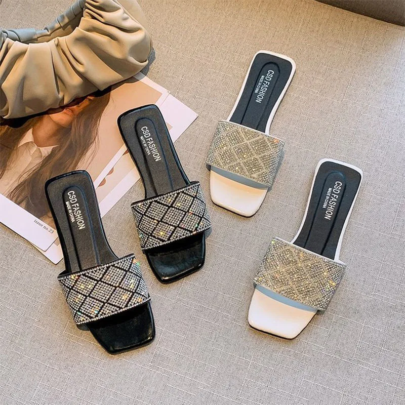 Summer New Fashion Women Shoes Wear Out Rhinestone Flat Slippers All-match Casual Sandals Seaside Beach Sandals Designer Slides 
Summer New Fashion Women Shoes Wear Out Rhinestone Flat Slippers All-match Casual Sandals Seaside Beach Sandals Designer Slides