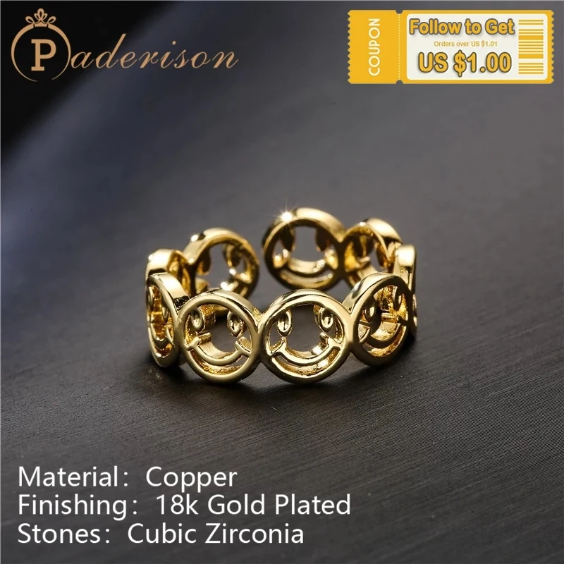 fashion Smile Face Hollow Out Opening Rings for women copper 18K Gold-plated smiling face adjustable ring party jewelry
fashion Smile Face Hollow Out Opening Rings for women copper 18K Gold-plated smiling face adjustable ring party jewelry