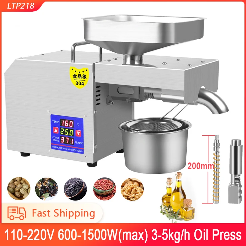 LTP218 Stainless Steel Oil Press Intelligent Digital Temperature Control Oil Press Peanuts Sesame Flaxseed Cold Hot Press
LTP218 Stainless Steel Oil Press Intelligent Digital Temperature Control Oil Press Peanuts Sesame Flaxseed Cold Hot Press