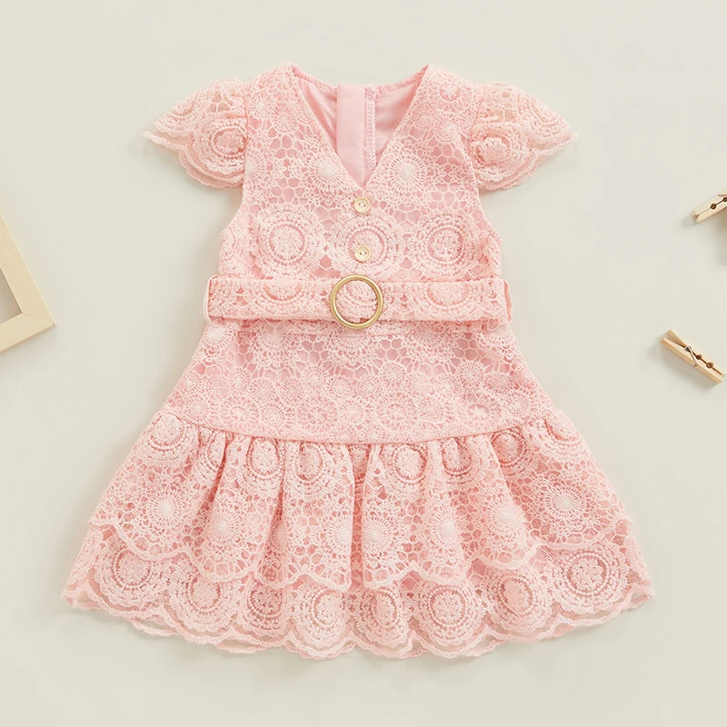 Toddler Kids Girls Dress Lace Hollow-Out V-Neck Fly Sleeve Dress Summer Fashion Sweet Princess Dress with Belt 6Months-4Years
Toddler Kids Girls Dress Lace Hollow-Out V-Neck Fly Sleeve Dress Summer Fashion Sweet Princess Dress with Belt 6Months-4Years