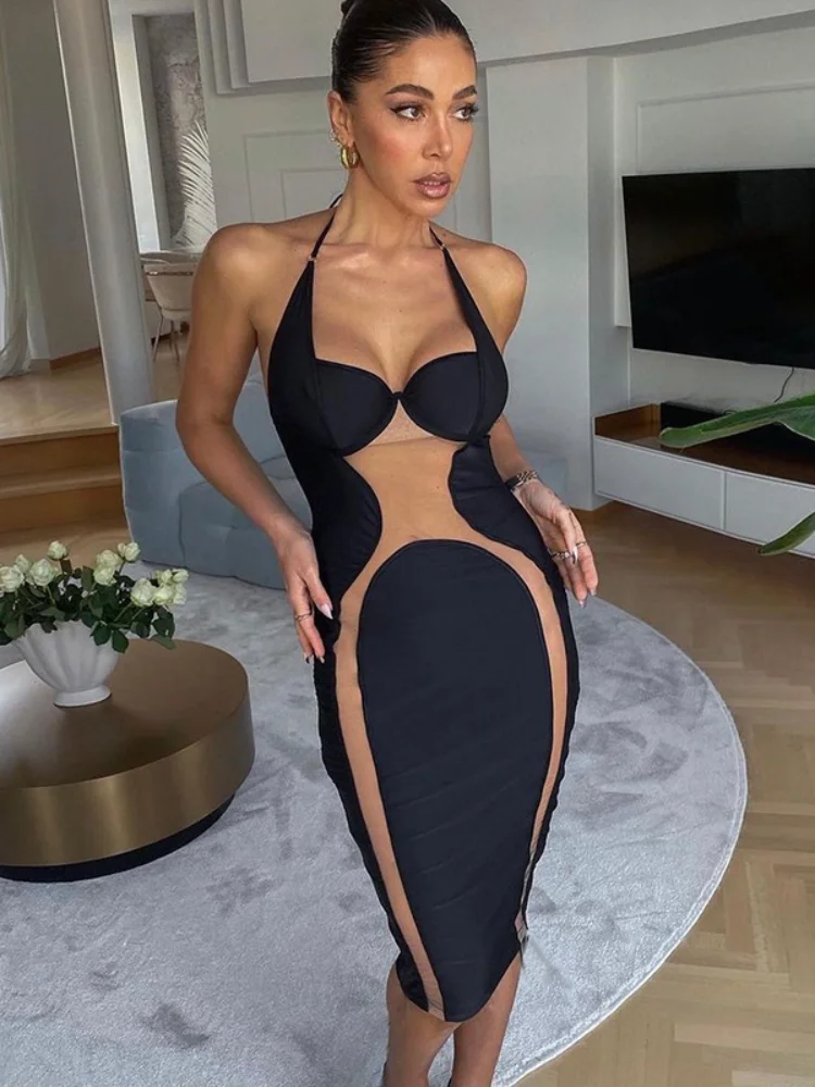 Sexy Mesh Patchwork Halter Lace Up Midi Dress Women 2022 Summer Sleeveless Bodycon See Through Elegant Party Dresses Clubwear
Sexy Mesh Patchwork Halter Lace Up Midi Dress Women 2022 Summer Sleeveless Bodycon See Through Elegant Party Dresses Clubwear