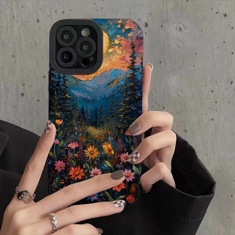 Красивые чехлы для телефонов с рисунком маслом IPhone 11 чехол 14 Pro Max 15 13