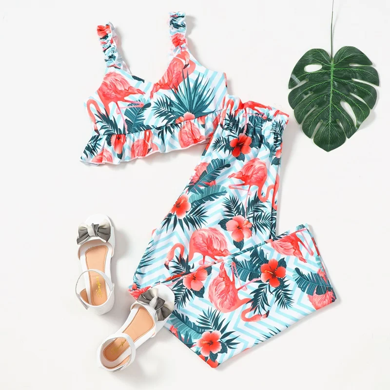 Fashion Clothes Girls Summer Outfits Animal Flamingo Flower Print Short Strap Tops+long Pants Beach Children Kids Clothes 5-10Y
Fashion Clothes Girls Summer Outfits Animal Flamingo Flower Print Short Strap Tops+long Pants Beach Children Kids Clothes 5-10Y