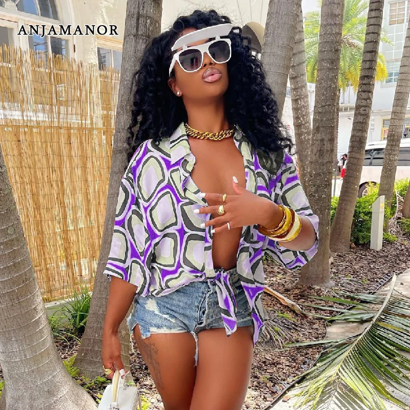 ANJAMANOR Resort Wear Women Shirts and Blouses Fashion Printed Casual Loose Half Sleeve Button Up Crop Tops Summer 2022 D18-CD13
ANJAMANOR Resort Wear Women Shirts and Blouses Fashion Printed Casual Loose Half Sleeve Button Up Crop Tops Summer 2022 D18-CD13