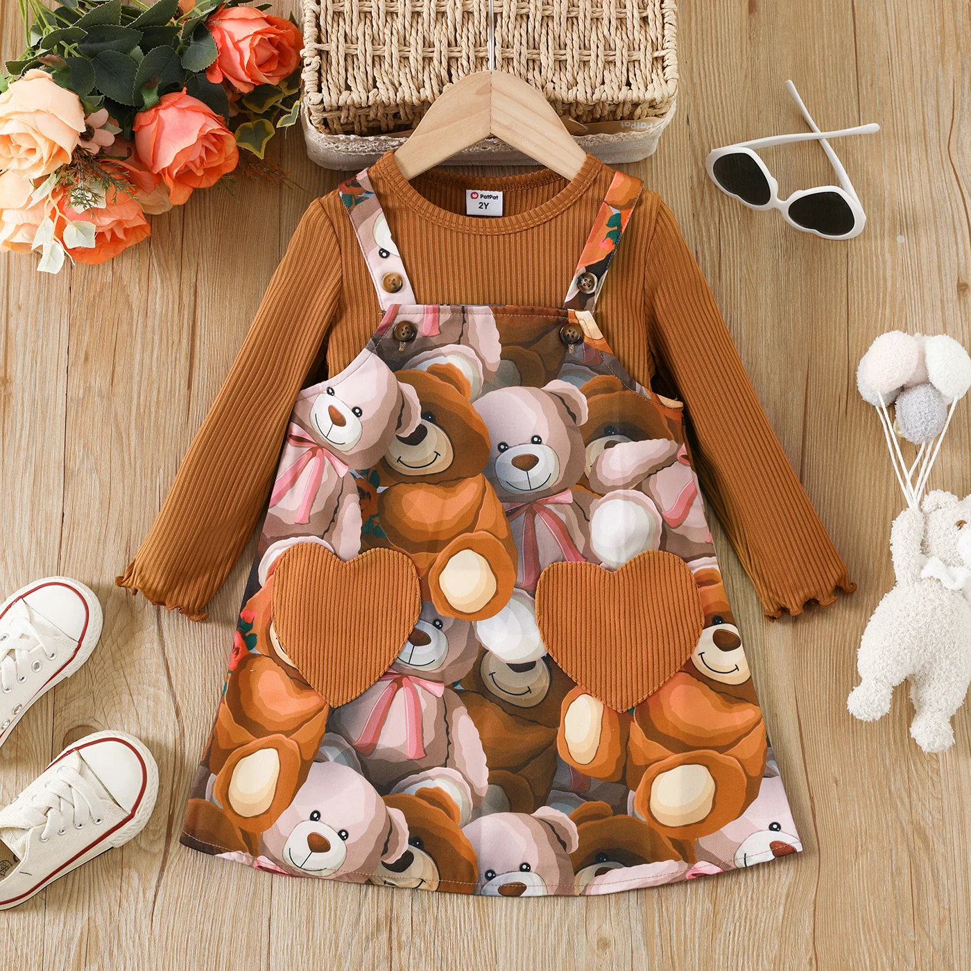 PatPat 2pcs Toddler Girl Rib-knit Long-sleeve Top and Bear Pattern Overall Dress Set
PatPat 2pcs Toddler Girl Rib-knit Long-sleeve Top and Bear Pattern Overall Dress Set