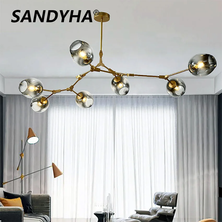 SANDYHA Modern LED Glass Ball Chandelier Black Gold Iron Bracket Pendant Light Clear Grey Glass Bubble Molecular Hanging Lamp
SANDYHA Modern LED Glass Ball Chandelier Black Gold Iron Bracket Pendant Light Clear Grey Glass Bubble Molecular Hanging Lamp