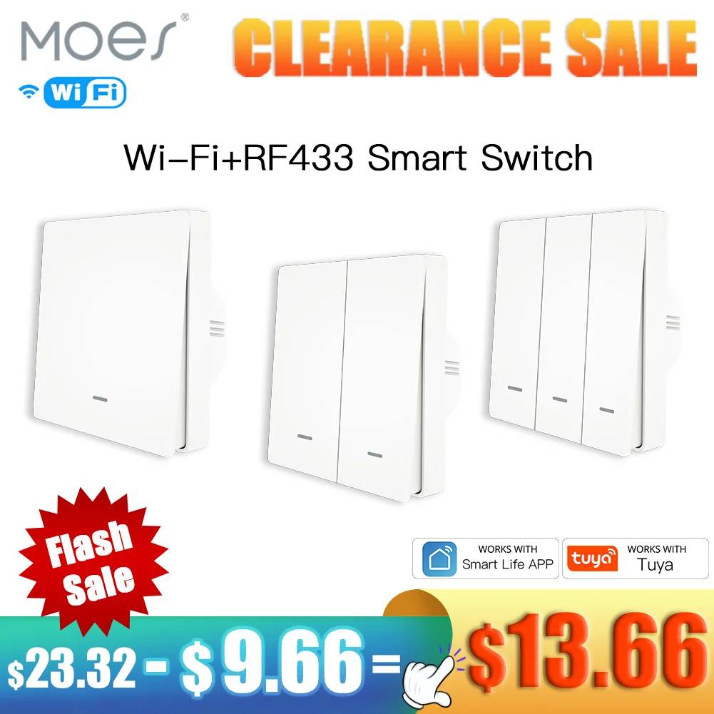 WiFi Smart Wall Light Switch RF433 Push Button Transmitter Smart life Tuya App Remote Control Works with Alexa Google Home
WiFi Smart Wall Light Switch RF433 Push Button Transmitter Smart life Tuya App Remote Control Works with Alexa Google Home