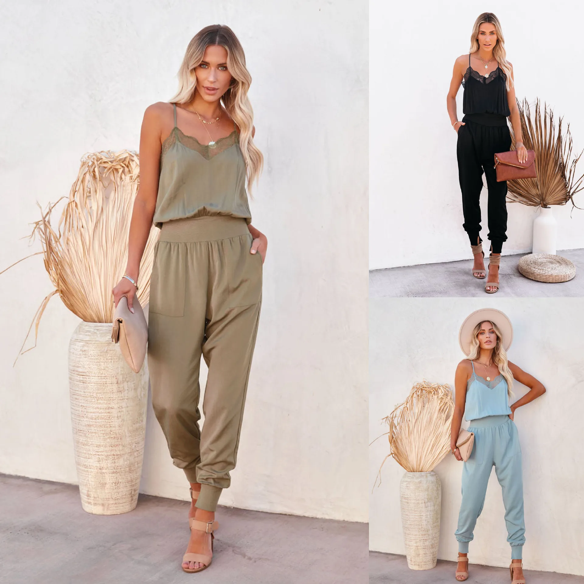 Summer V Neck Solid Color Lace Sleeveless Casual Rompers Holiday Women's Jumpsuit
Summer V Neck Solid Color Lace Sleeveless Casual Rompers Holiday Women's Jumpsuit