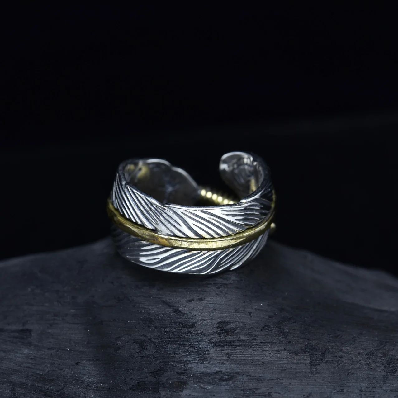 

S925 Стерлинговое Серебро тяжелая промышленность модное перо кольцо для мужчин модный Instagram, уникальный и Ретро Модный дизайн