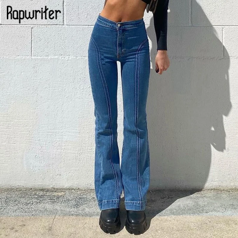 Rapwriter Striped Chic Flare Jeans For Girls Female Fashion Vintage Blue Denim Pants Women's High Waist Trousers Capris Street
Rapwriter Striped Chic Flare Jeans For Girls Female Fashion Vintage Blue Denim Pants Women's High Waist Trousers Capris Street