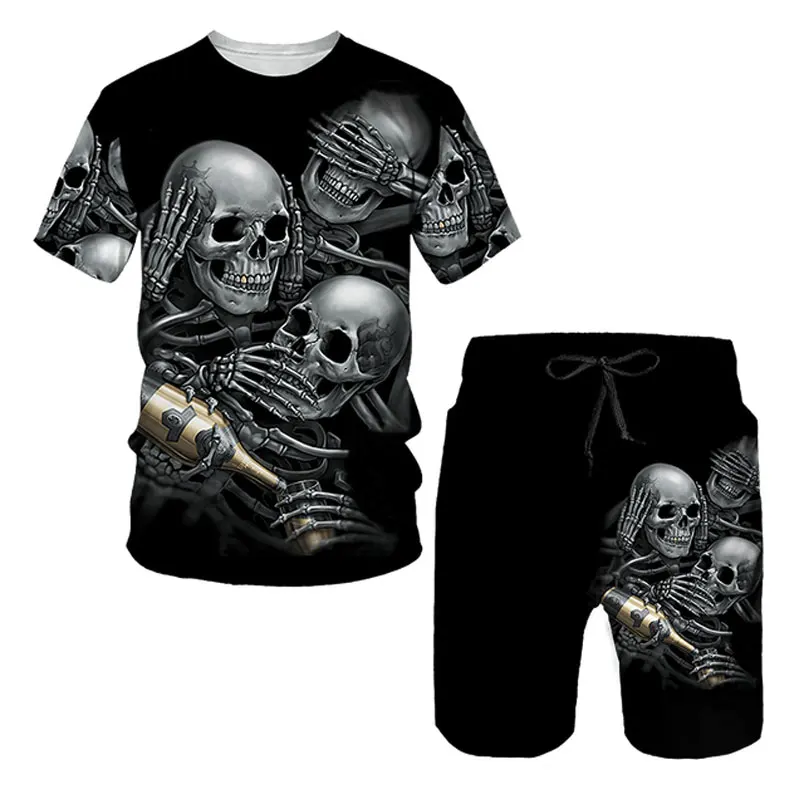Horrible Skull Printed Tshirts Set Mens Streetwear 2 Piece Tracksuits Loose T-shirt+Short Pants Set Male Short Sleeve Punk Suits
Horrible Skull Printed Tshirts Set Mens Streetwear 2 Piece Tracksuits Loose T-shirt+Short Pants Set Male Short Sleeve Punk Suits
