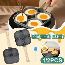 2/4-Hole Frying Pot Pan Thickened Omelet Pan Non-stick Egg Pancake Steak Pan Cooking Egg Ham Pans Dual Purpose Cookware Pan