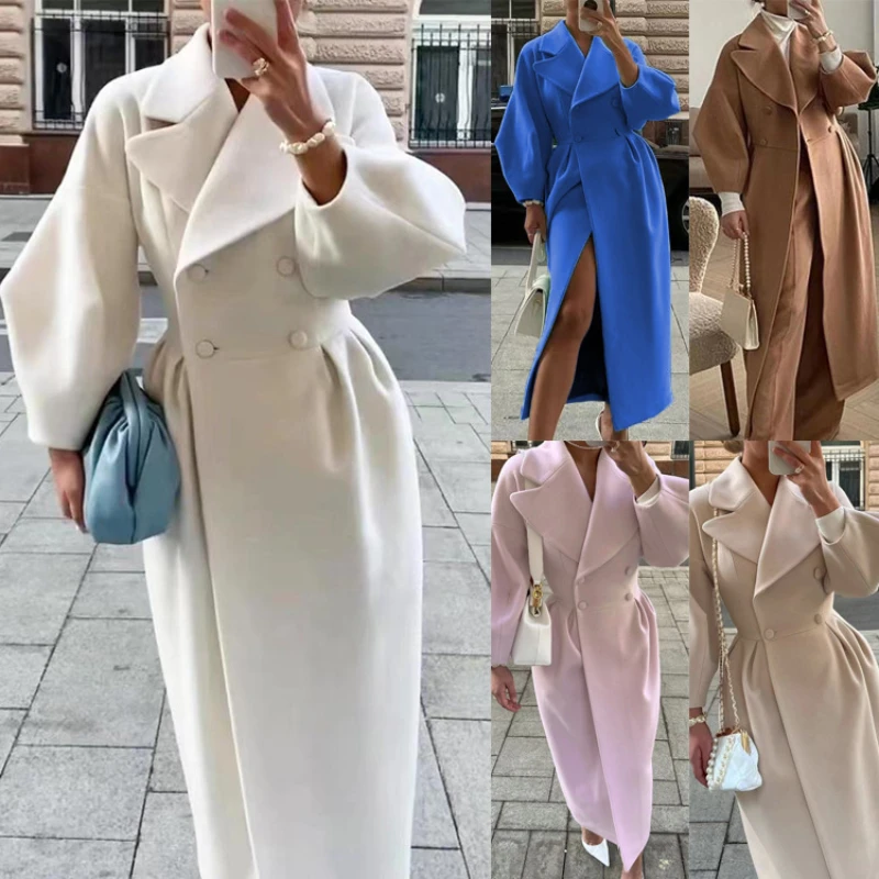Winter Women Lantern Sleeve Woolen Coat Lapel Double-Breasted Office Lady Long Jackets Windbreaker Female Thick Coats
Winter Women Lantern Sleeve Woolen Coat Lapel Double-Breasted Office Lady Long Jackets Windbreaker Female Thick Coats