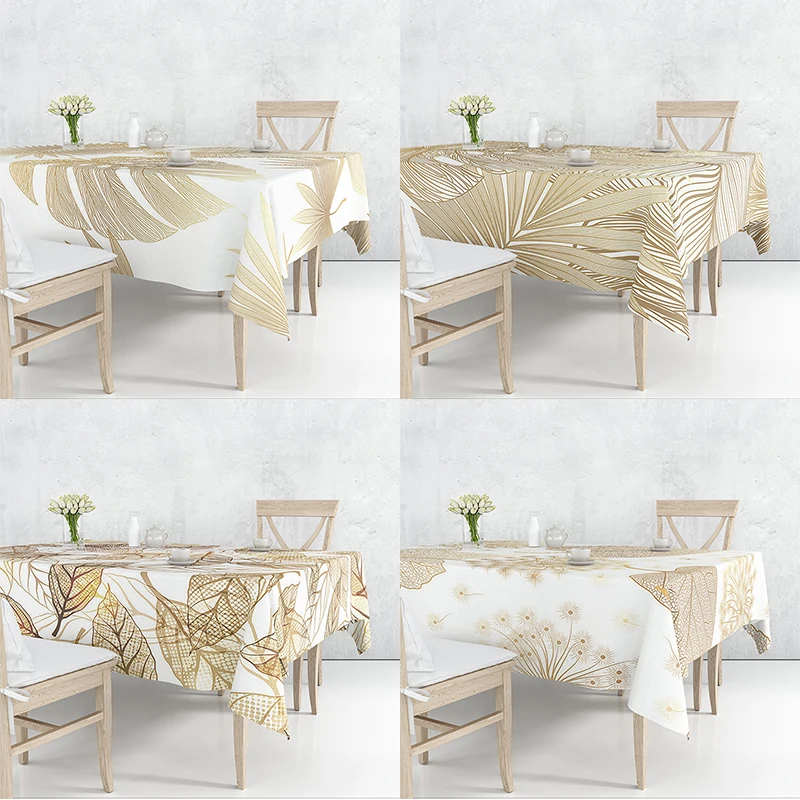 

Golden Big Leaves Plants Patterns Flax Tablecloth Table Dustproof Cover Beautify Kitchen Dining Room Decoration Multiple Sizes