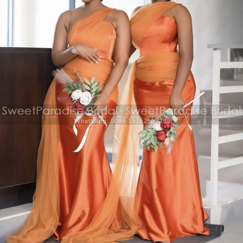 One Shoulder Mermaid Bridesmaid Dresses With Tulle Streamer Orange Satin Long Trumpet Plus Size Maid Of Honor Dress Party
One Shoulder Mermaid Bridesmaid Dresses With Tulle Streamer Orange Satin Long Trumpet Plus Size Maid Of Honor Dress Party