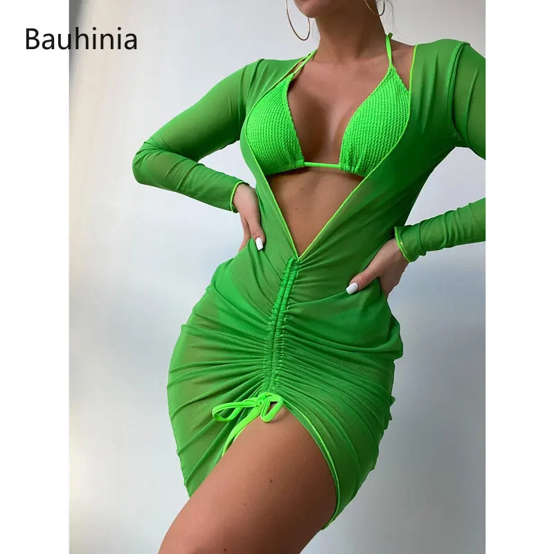 Bauhinia New Sexy Bikini Women Push Up Swimsuit Triangle Thong Lace-up Swimwear 3 Pieces Bathing Suit With Beach Mesh Skirt
Bauhinia New Sexy Bikini Women Push Up Swimsuit Triangle Thong Lace-up Swimwear 3 Pieces Bathing Suit With Beach Mesh Skirt
