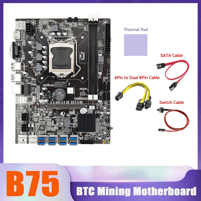 Материнская плата B75 BTC для майнинга 8xusb + кабель SATA + кабель переключателя + кабель 6Pin на двойной 8Pin + термальная подставка LGA1155 материнская плата для майнинга
Материнская плата B75 BTC для майнинга 8xusb + кабель SATA + кабель переключателя + кабель 6Pin на двойной 8Pin + термальная подставка LGA1155 материнская плата для майнинга