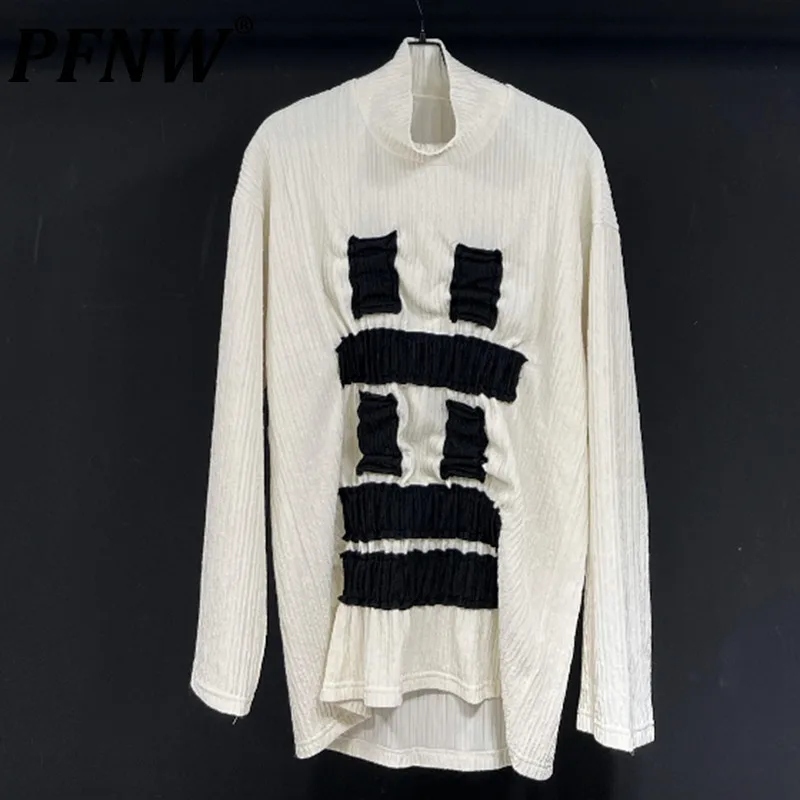 PFNW Summer Men's Deconstructed Half High Collar Pleated Striped T-shirt Original Design Breathable Print Creative Tops 12Z1433
PFNW Summer Men's Deconstructed Half High Collar Pleated Striped T-shirt Original Design Breathable Print Creative Tops 12Z1433