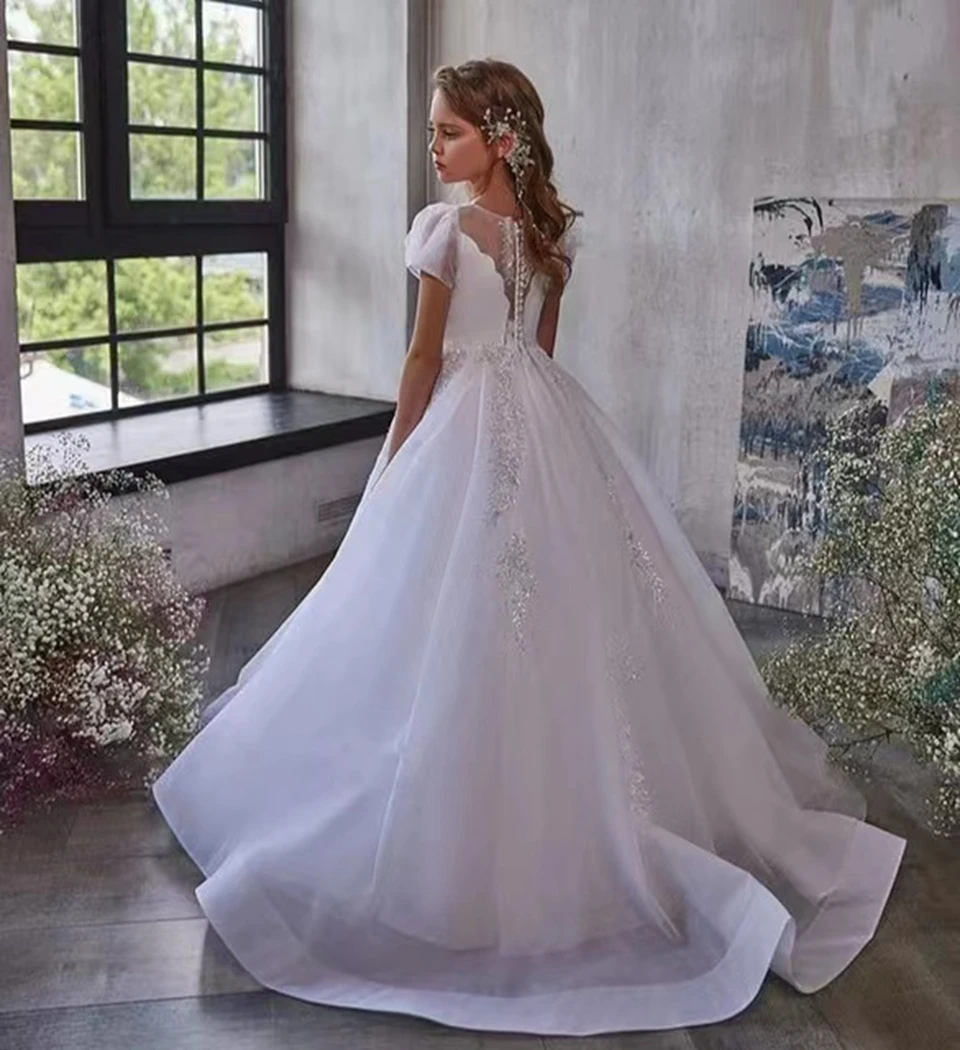 Girl Robe First Communion Wedding Appliques Flower Girl Dresses White Tulle Lace Cute Beading Ball Gown For Birthday
Girl Robe First Communion Wedding Appliques Flower Girl Dresses White Tulle Lace Cute Beading Ball Gown For Birthday