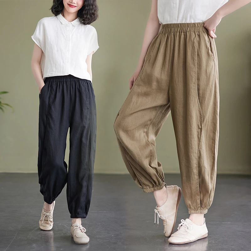 Cotton And Linen Bloomers Women's Summer Loose Legged Harlan Pants Are Thin And Versatile Elastic Waist Casual Pants
Cotton And Linen Bloomers Women's Summer Loose Legged Harlan Pants Are Thin And Versatile Elastic Waist Casual Pants