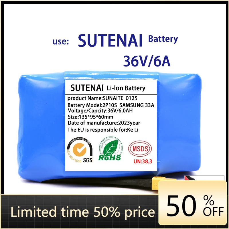 36V 18650 Battery Pack 6000mAh Rechargeable Lithium ion battery for Electric Self Balancing Scooter HoverBoard Unicycle
36V 18650 Battery Pack 6000mAh Rechargeable Lithium ion battery for Electric Self Balancing Scooter HoverBoard Unicycle
