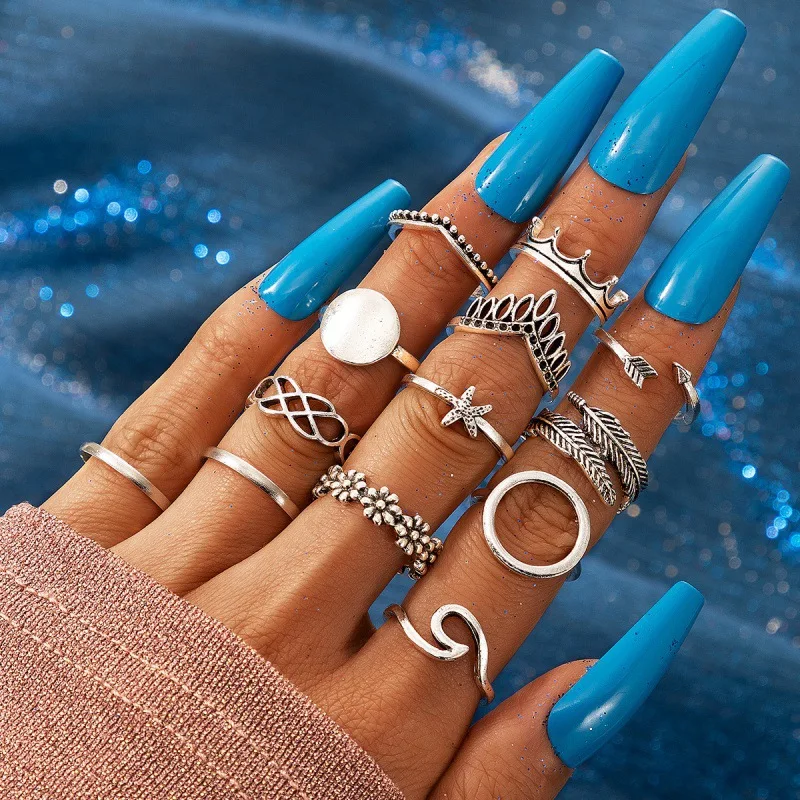 13PCS/Set European and American Fashion Bohemian Style Retro Round Leaf Flower Arrowhead Leaf Crown Ring Women Birthday Gift
13PCS/Set European and American Fashion Bohemian Style Retro Round Leaf Flower Arrowhead Leaf Crown Ring Women Birthday Gift