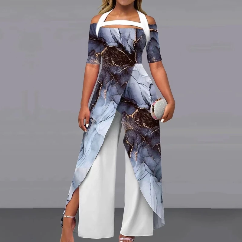 

Women Streamer Spicing Wrap Wide Leg Straight Jumpsuit 2023 Summer Autumn Sexy Party Evening INS Playsuit One Piece Suit Romper