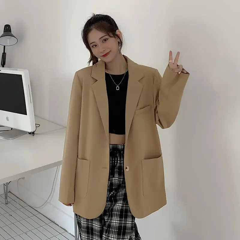 

Пиджак Insozkdg Женский свободного кроя, винтажный повседневный элегантный модный пиджак в Корейском стиле, в стиле минимализма, универсальная уличная одежда, весна