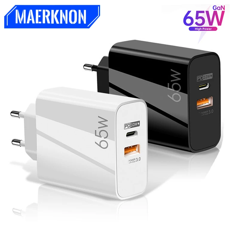 

65W GaN Charger Dual Ports QC 3.0 PD 3.0 Quick Charge Fast Charging For iPhone 13 Pro Xiaomi Type C PD USB Mobile Phone Charger