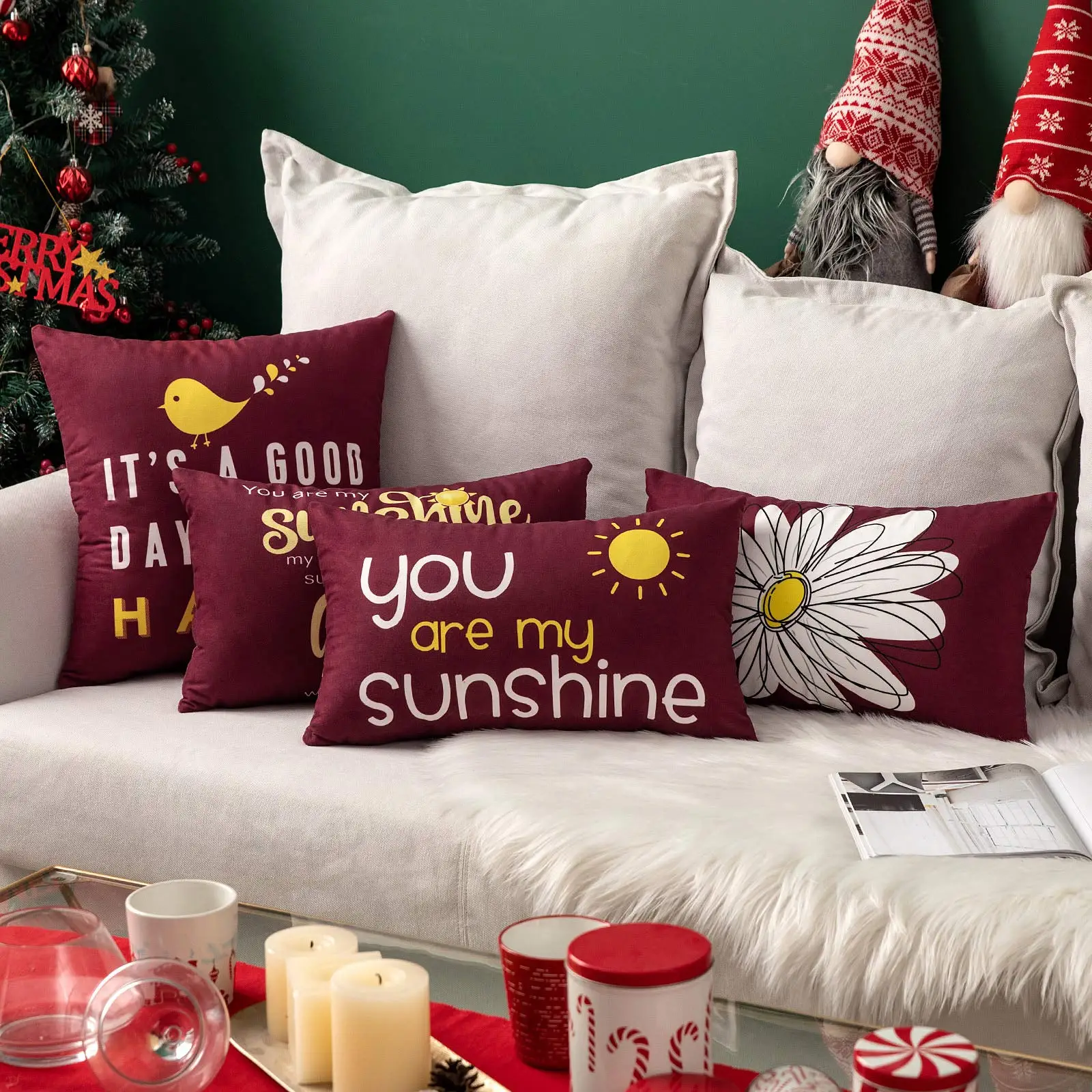You are my sun daisy happy bird темно-красная поясная наволочка для дивана подушки украшение