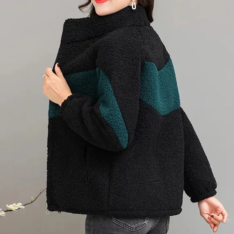 

Middle-aged Mother Women's Imitate Lamb Wool Splicing Coat 2022 New Fashion Winter Jacket Women Loose Thick Warm Female Overcoat