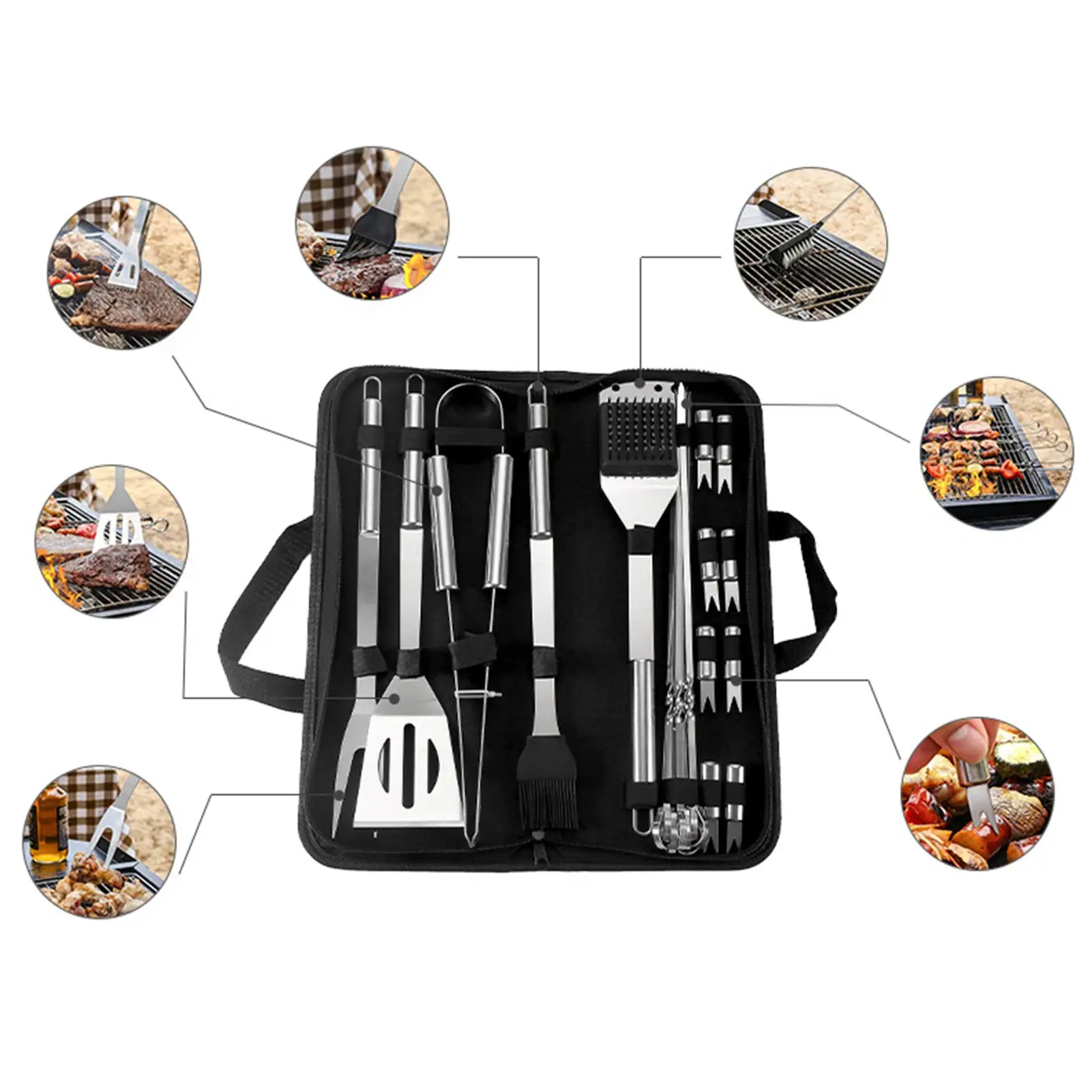 20PCS BBQ Grill Thick Stainless Steel Tools Set With Spatula & Fork & Tong Complete Barbecue Grill Accessories Kit For Camping
20PCS BBQ Grill Thick Stainless Steel Tools Set With Spatula & Fork & Tong Complete Barbecue Grill Accessories Kit For Camping