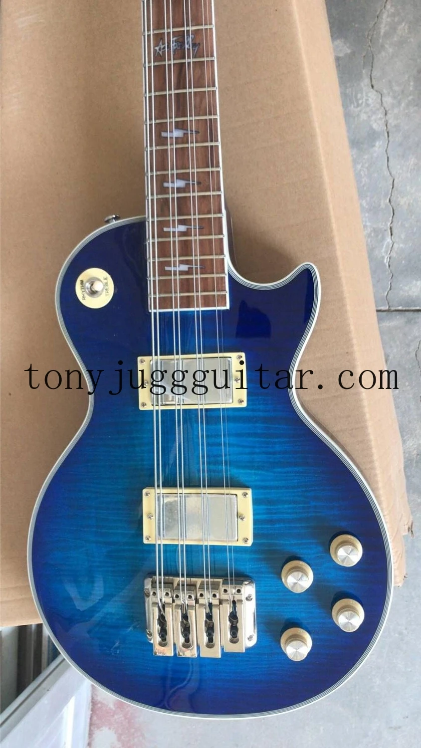 

Rare Ace Frehley Signature 8 Strings Blue Electric Bass Guitar Lightning Bolt Fingerboard Inlay, Crown Inlay Headstock,