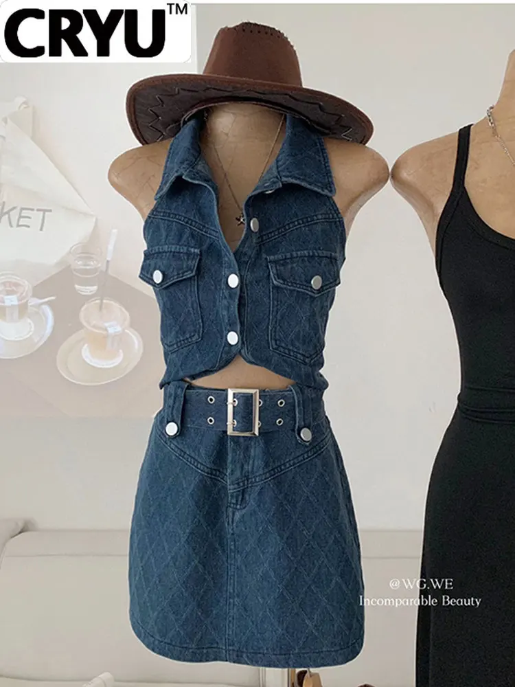 2023 Summer Women Sexy Gyaru Coquette Denim Outfits 2 Piece Set Sleeveless Vest Crop Tops + Mini Skirt With Belt Streetwear Tide
2023 Summer Women Sexy Gyaru Coquette Denim Outfits 2 Piece Set Sleeveless Vest Crop Tops + Mini Skirt With Belt Streetwear Tide