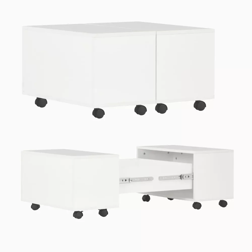 Кофейный столик глянцевый с 1 внутренним отсеком и колесами белый 60x60x35 см ДСП
Кофейный столик глянцевый с 1 внутренним отсеком и колесами белый 60x60x35 см ДСП