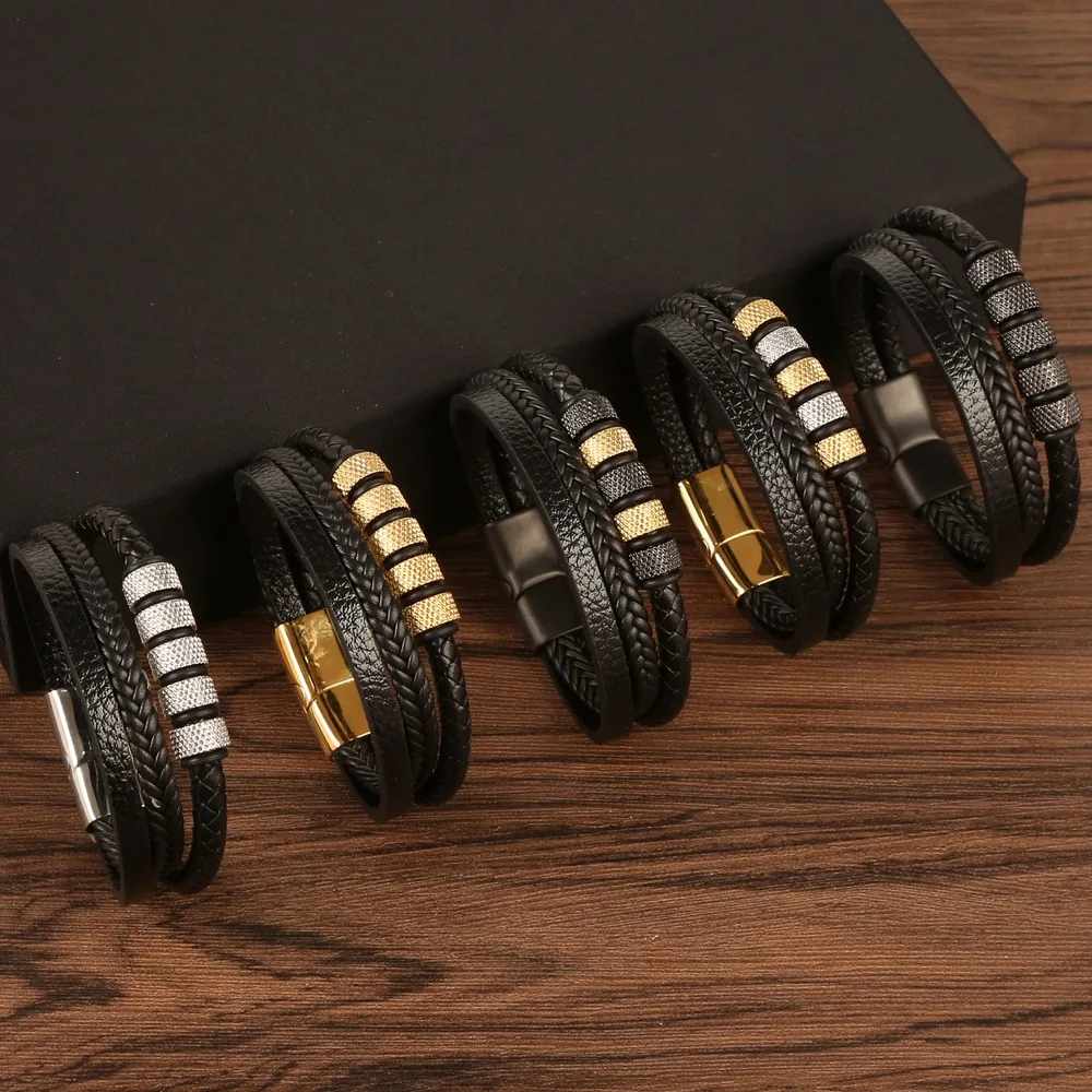 New Trendy Leather Stainless Steel Braided Bracelet Punk Cool Multilayer Leather Bracelet for Men Birthday Gift
New Trendy Leather Stainless Steel Braided Bracelet Punk Cool Multilayer Leather Bracelet for Men Birthday Gift