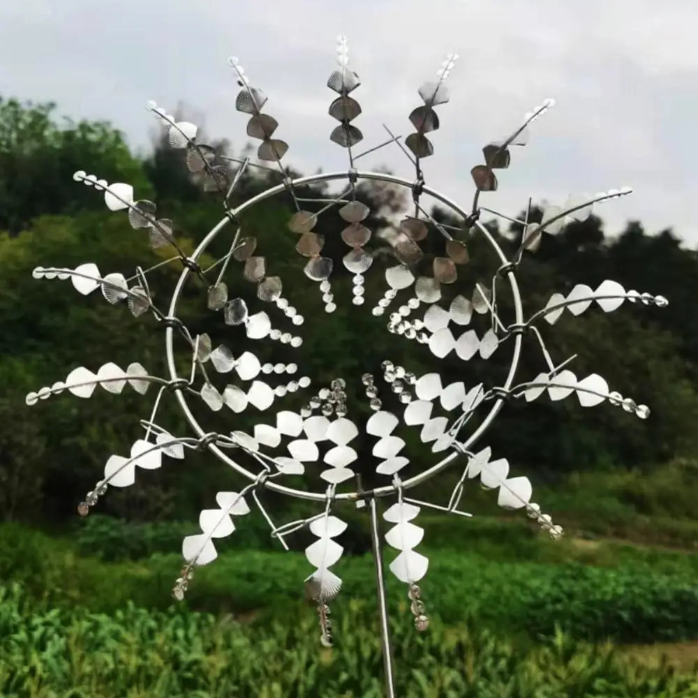 

Stainless Steel Nine Bone Windmill Garden Decor Move With Wind Halloween Yard Gardening Decoration Outdoor Dual Wind Movement