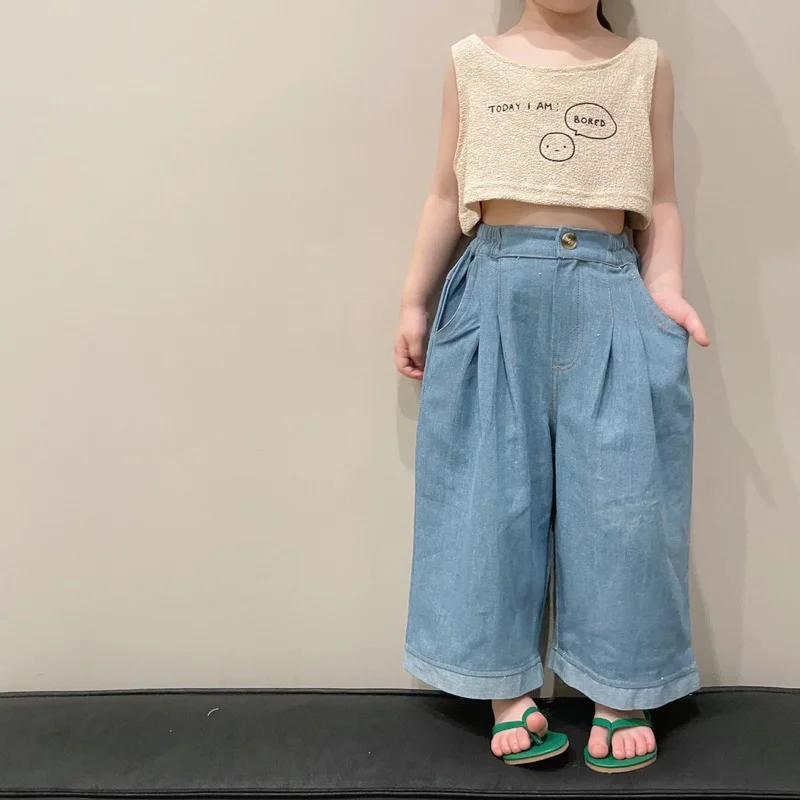2022 summer children light blue denim wide leg pants girls fashion loose casual jeans 2-7Y
2022 summer children light blue denim wide leg pants girls fashion loose casual jeans 2-7Y