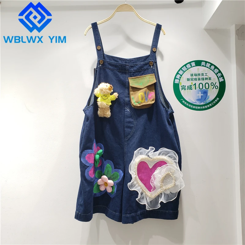 Denim Overalls Women Big pocket Fashion Mesh Spliced Jumpsuits Sleeveless Suspenders Jeans Shorts Summer Loose Pants Female
Denim Overalls Women Big pocket Fashion Mesh Spliced Jumpsuits Sleeveless Suspenders Jeans Shorts Summer Loose Pants Female