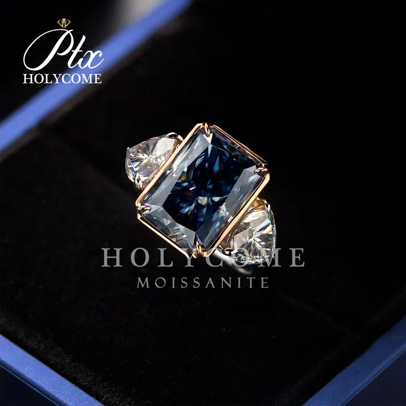 FANCY VIVID BLUE VVS1 Ice crushed Cut Radiant with Two Trillion Moissanite Diamond Jewelry SILVER PLATED 18K Ring For Gifts
FANCY VIVID BLUE VVS1 Ice crushed Cut Radiant with Two Trillion Moissanite Diamond Jewelry SILVER PLATED 18K Ring For Gifts