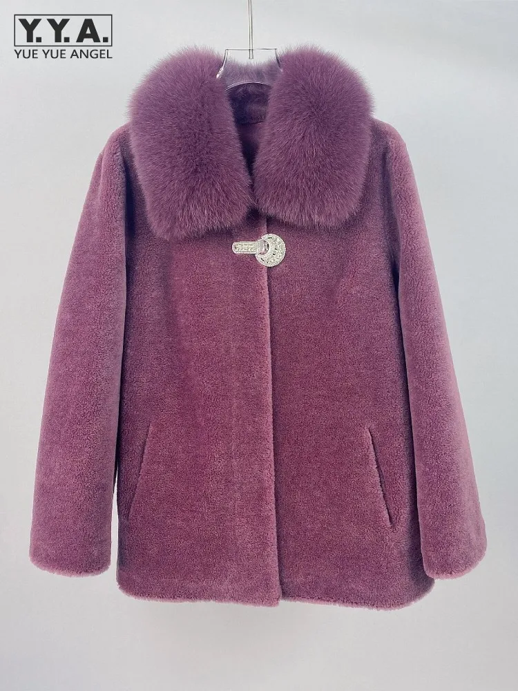 Winter Women Fox Fur Collar Wool Coat Crystal Button Sheep Shearling Overcoat Fashion Real Fur Jacket Plus Size 5XL Outerwear
Winter Women Fox Fur Collar Wool Coat Crystal Button Sheep Shearling Overcoat Fashion Real Fur Jacket Plus Size 5XL Outerwear