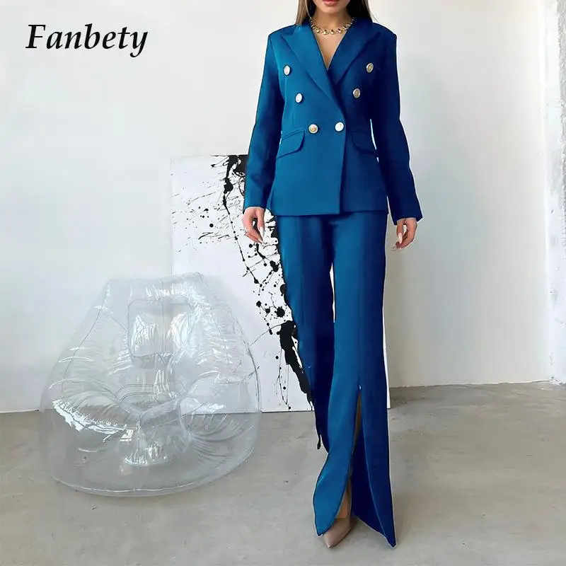 2022 Fashion Office Solid Color Slim Fit Set Professional Women Suit Two Piece Set OL Lapel Button Blazer Coat Flared Pants Suit
2022 Fashion Office Solid Color Slim Fit Set Professional Women Suit Two Piece Set OL Lapel Button Blazer Coat Flared Pants Suit