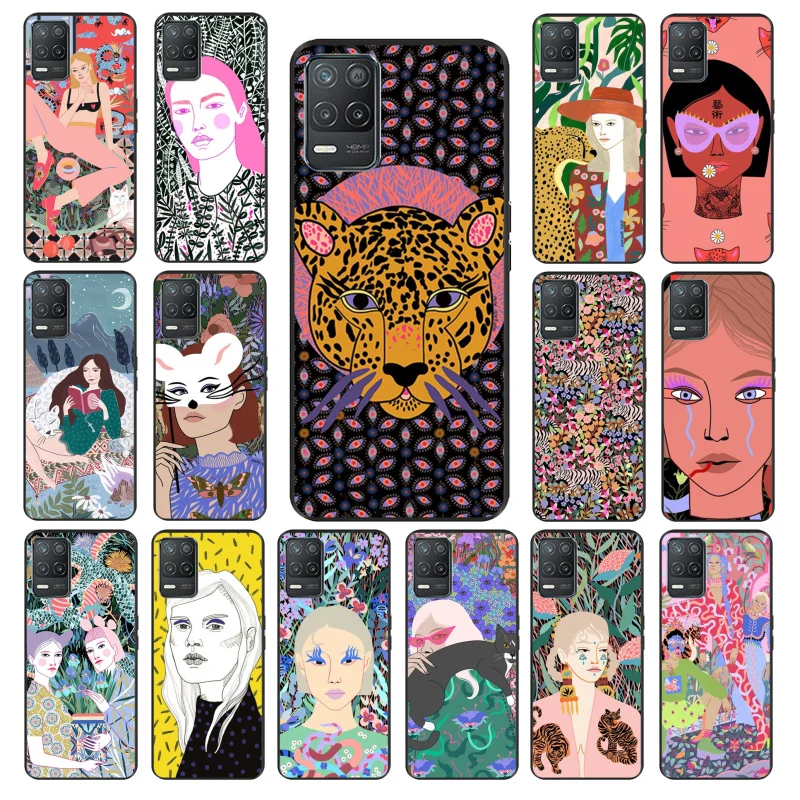 

Art jaguar Flower Women Korean Phone Case for OPPO Realme 8 76 5 C3 C21 C20 C21Y C11 X50 X3 SuperZoom F19 A94 A74 A91 A53S A54