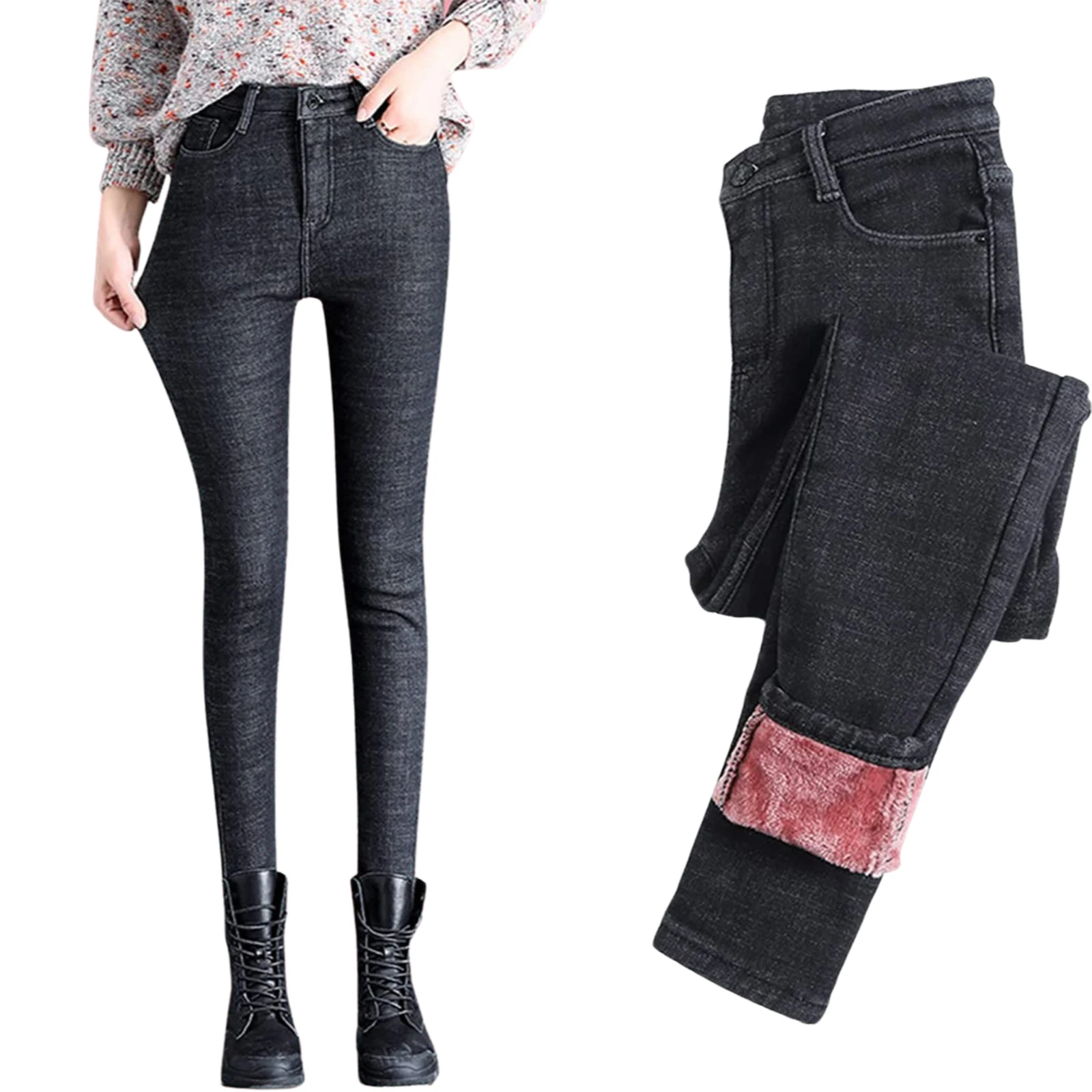 New Women Simple Style Thickened Leggings Solid Color High Waist Buckle Jeans for Winter
New Women Simple Style Thickened Leggings Solid Color High Waist Buckle Jeans for Winter