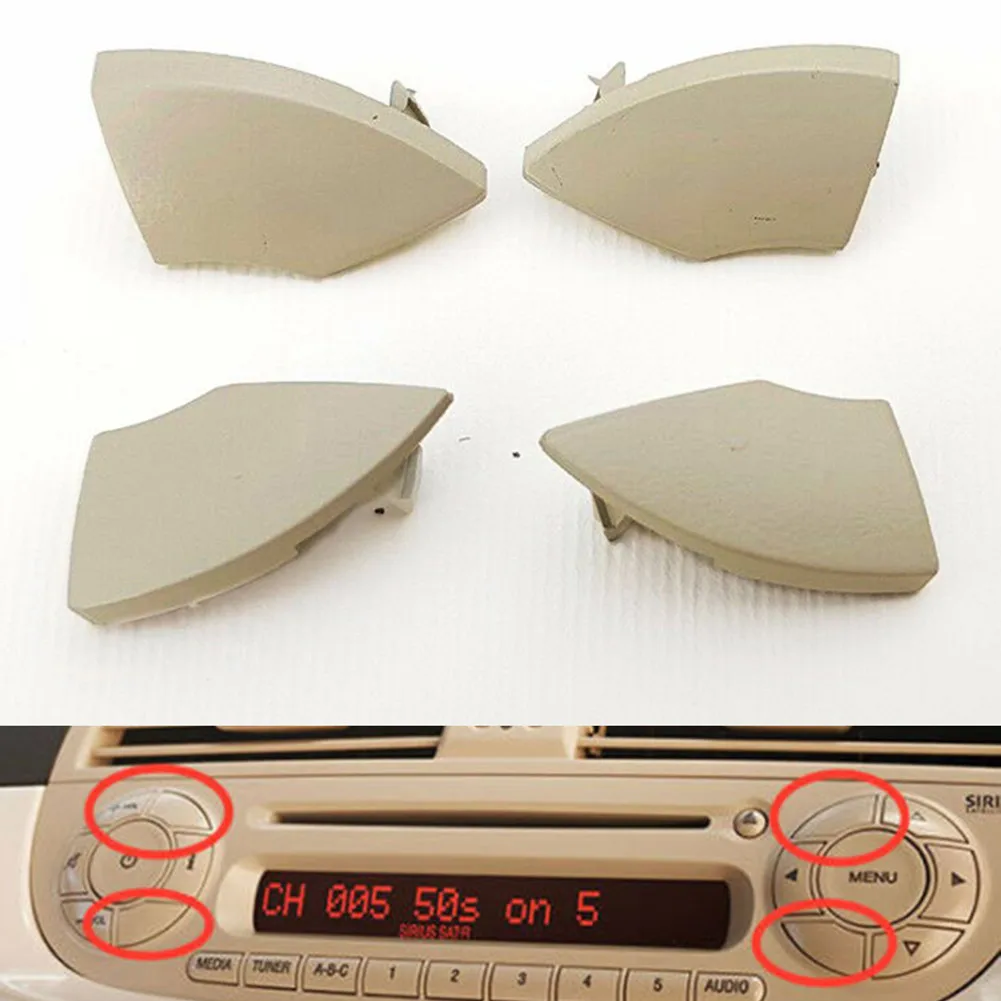 

4PCS Beige Buttons Trim Cover For500 Radio Cd Button Black Trim Mold Cover Removal High Quality Easy Replacement