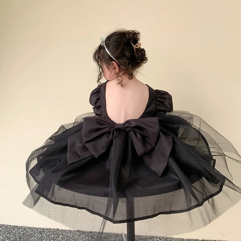 Summer girls black backless princess dress big bowknot short sleeve party clothes baby girl tutu dress
Summer girls black backless princess dress big bowknot short sleeve party clothes baby girl tutu dress