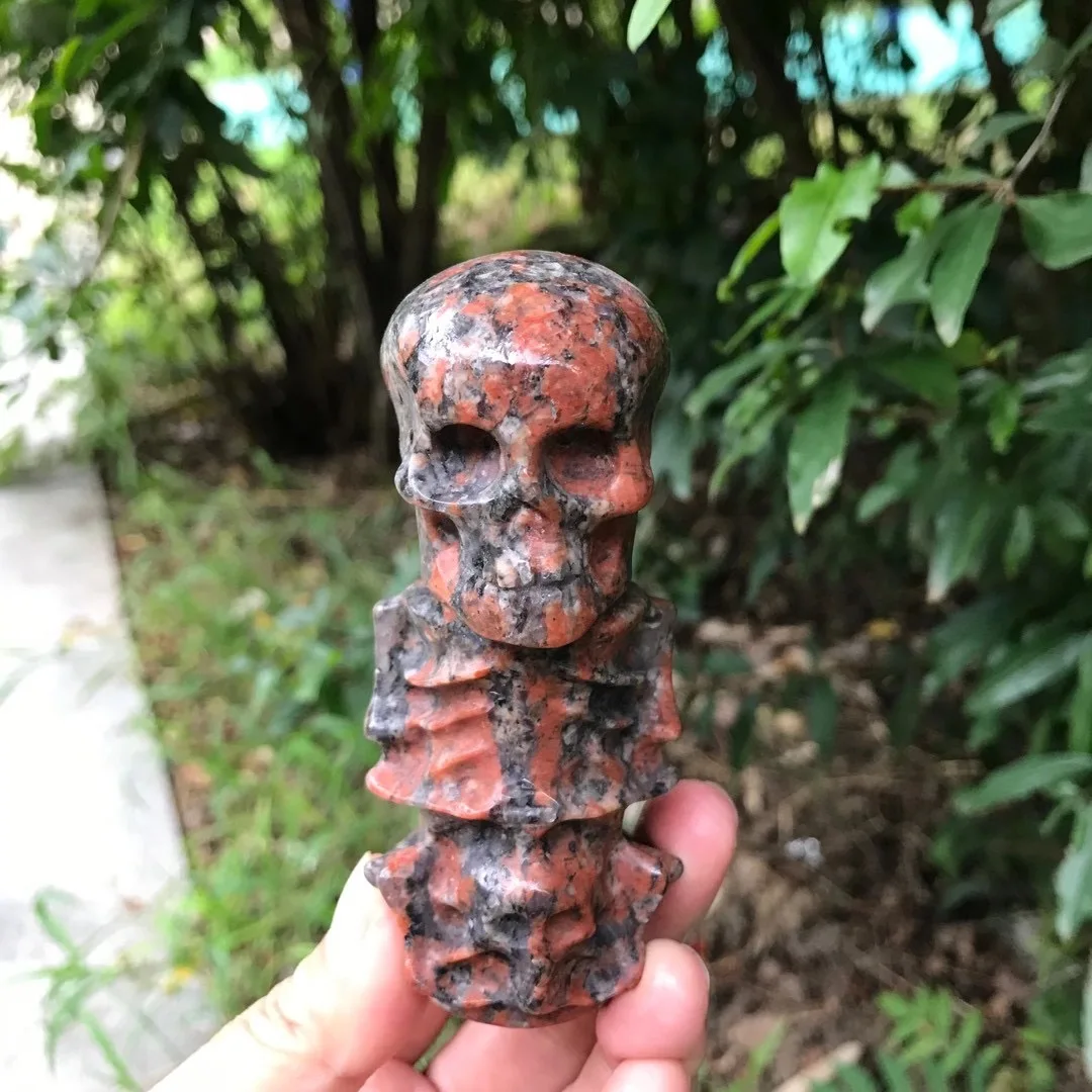 Natural Gemstone Jasper Skull Crystal Carved Reiki Healing Figurine Crafts Home Decoration Halloween Gift
Natural Gemstone Jasper Skull Crystal Carved Reiki Healing Figurine Crafts Home Decoration Halloween Gift